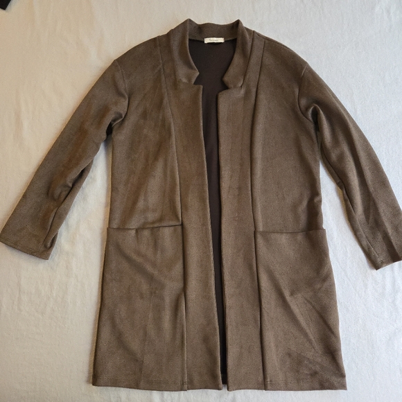 Les Amis Open Front Soft Touch Duster Cardigan Light Brown Fall Layering - Picture 2 of 11